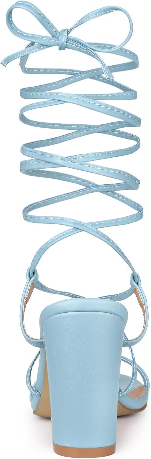 imageAllegra K Womens Strappy One Strap Lace Up Chunky Heels SandalsSky Blue