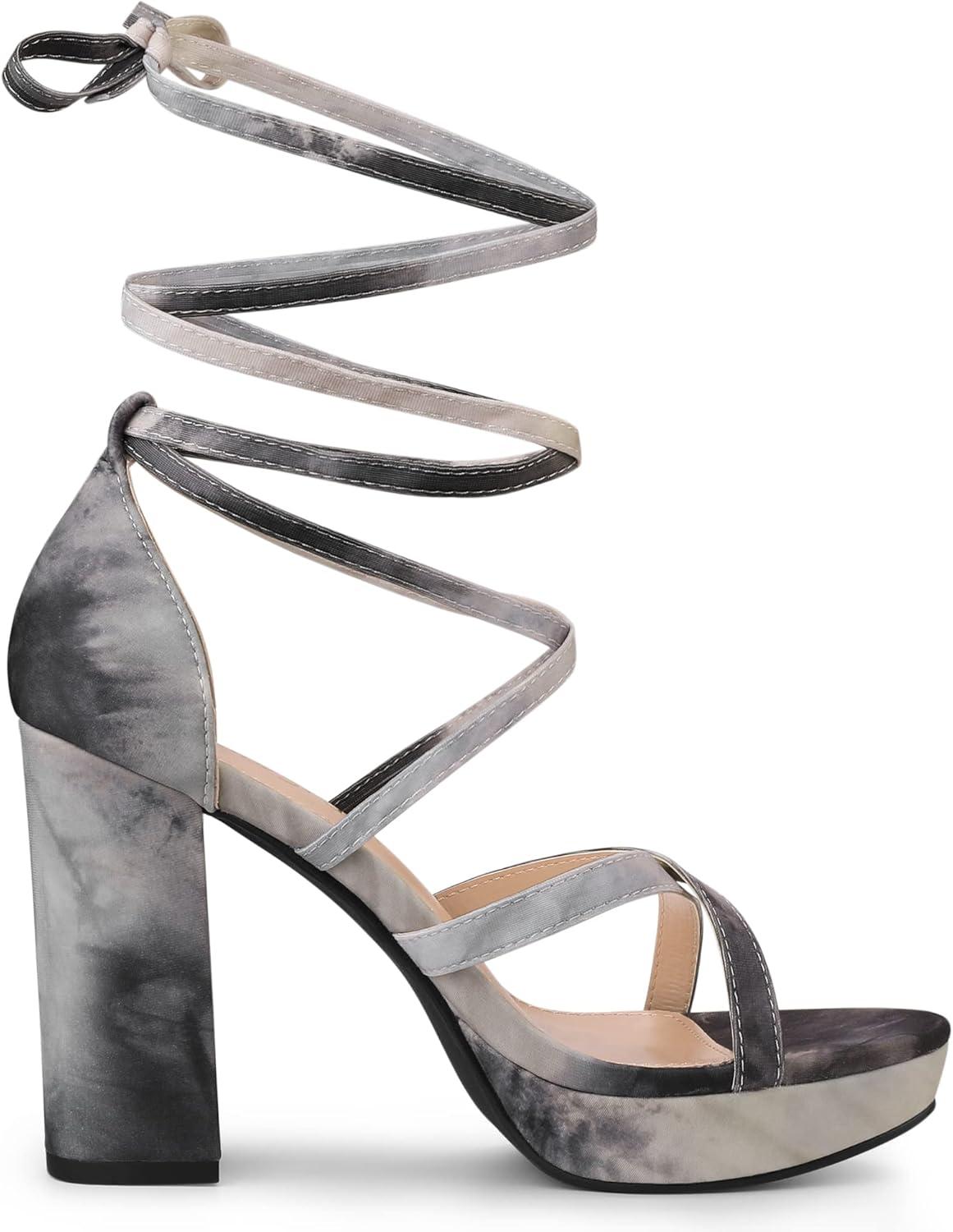 imageAllegra K Womens Tie Dye Platform Chunky Heel Lace Up SandalsBlack
