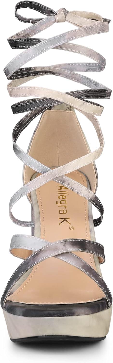 imageAllegra K Womens Tie Dye Platform Chunky Heel Lace Up SandalsBlack