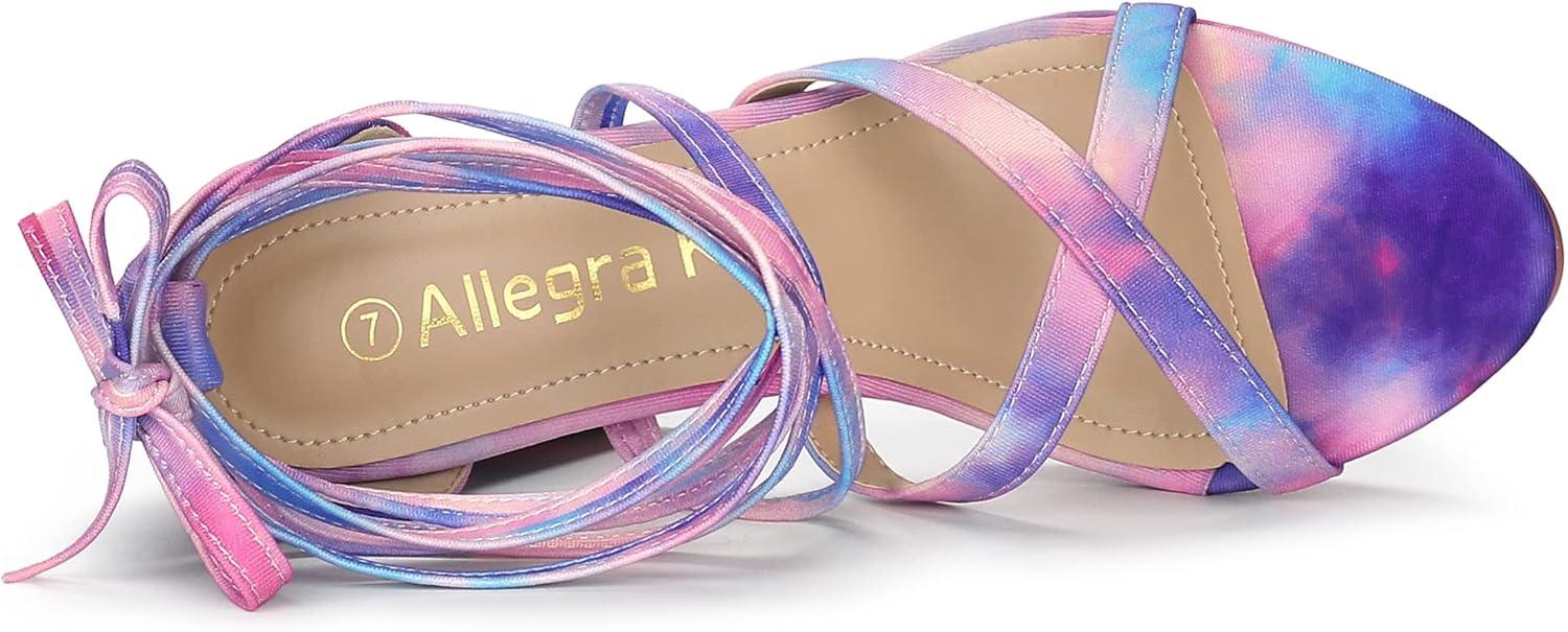 imageAllegra K Womens Tie Dye Platform Chunky Heel Lace Up SandalsBlue Pink