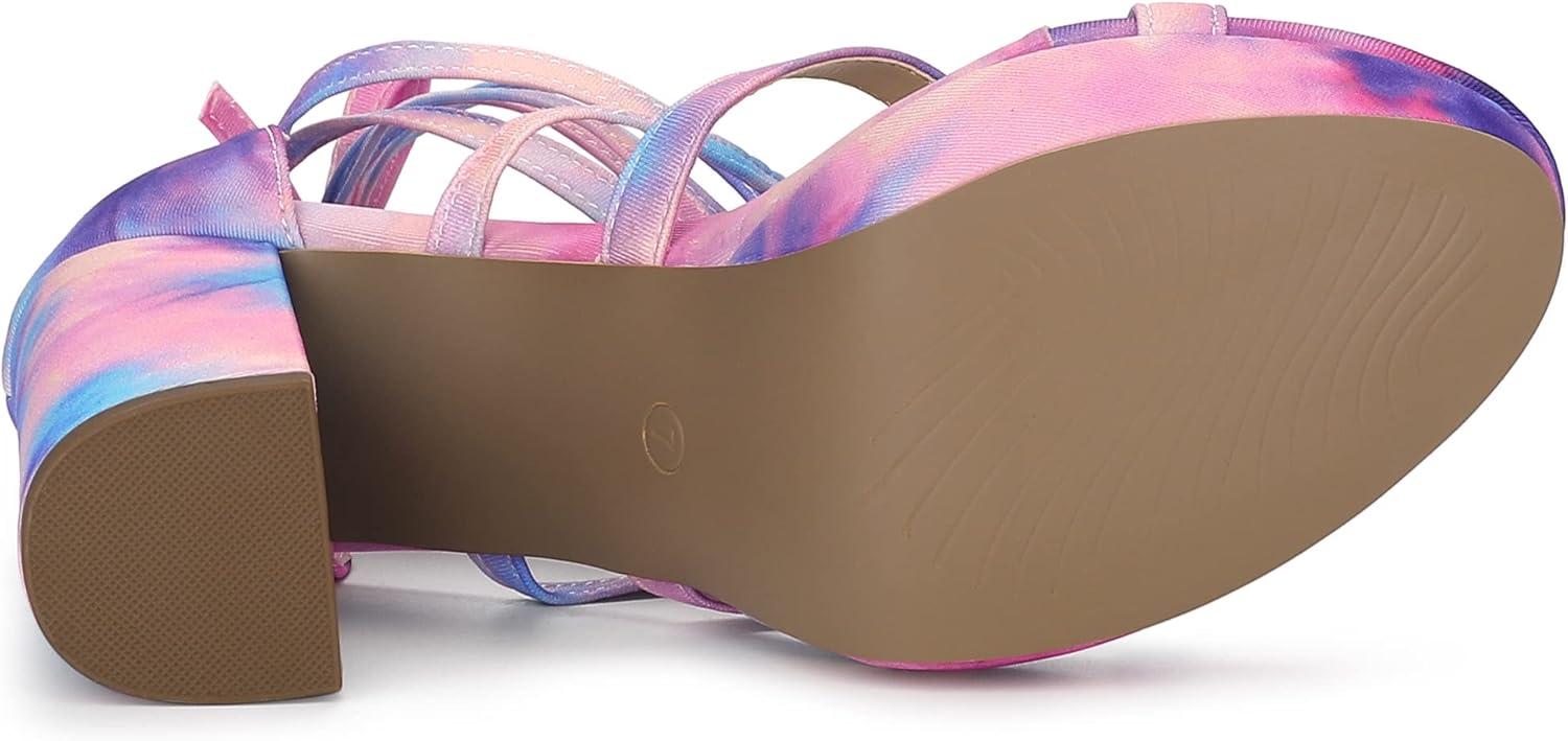 imageAllegra K Womens Tie Dye Platform Chunky Heel Lace Up SandalsBlue Pink