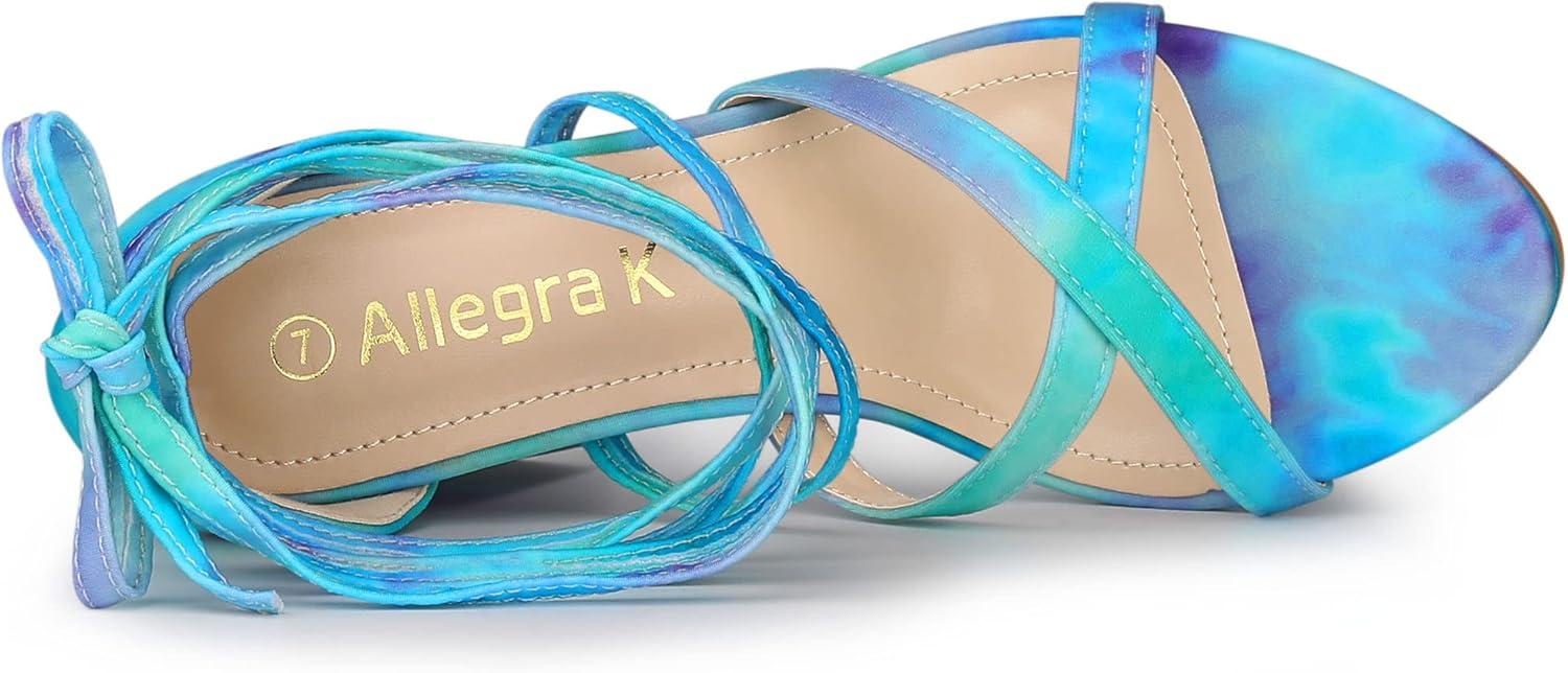 imageAllegra K Womens Tie Dye Platform Chunky Heel Lace Up SandalsCyan