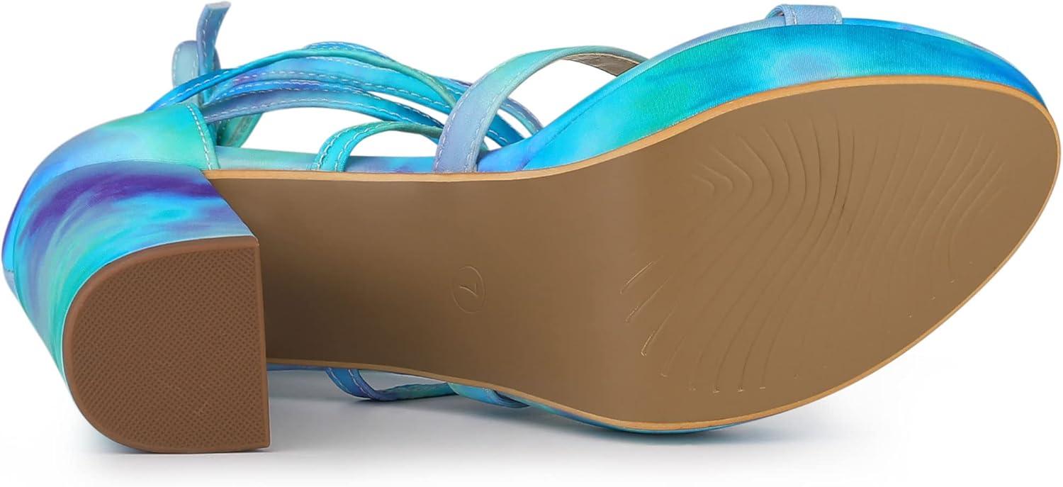 imageAllegra K Womens Tie Dye Platform Chunky Heel Lace Up SandalsCyan