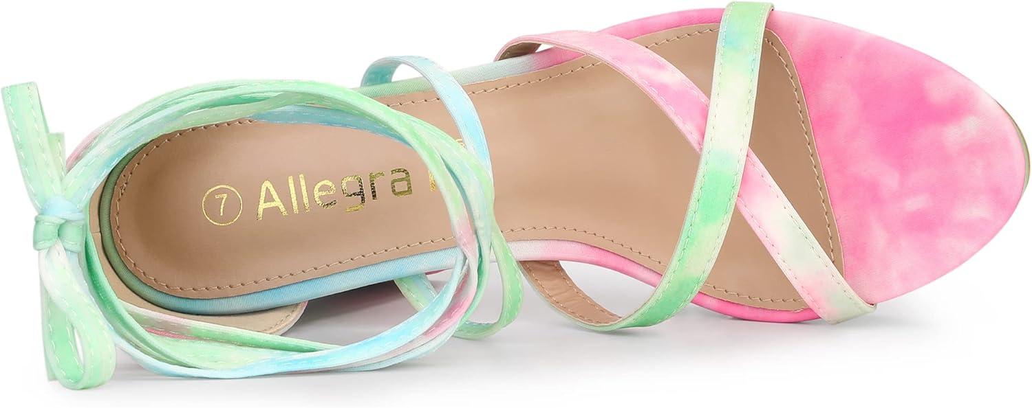 imageAllegra K Womens Tie Dye Platform Chunky Heel Lace Up SandalsGreen