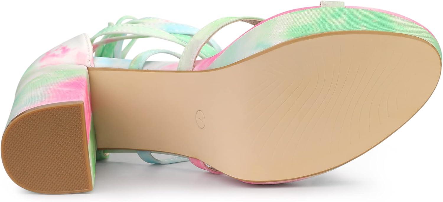 imageAllegra K Womens Tie Dye Platform Chunky Heel Lace Up SandalsGreen