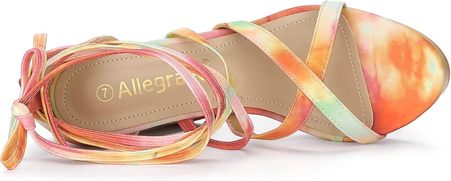 imageAllegra K Womens Tie Dye Platform Chunky Heel Lace Up SandalsOrange
