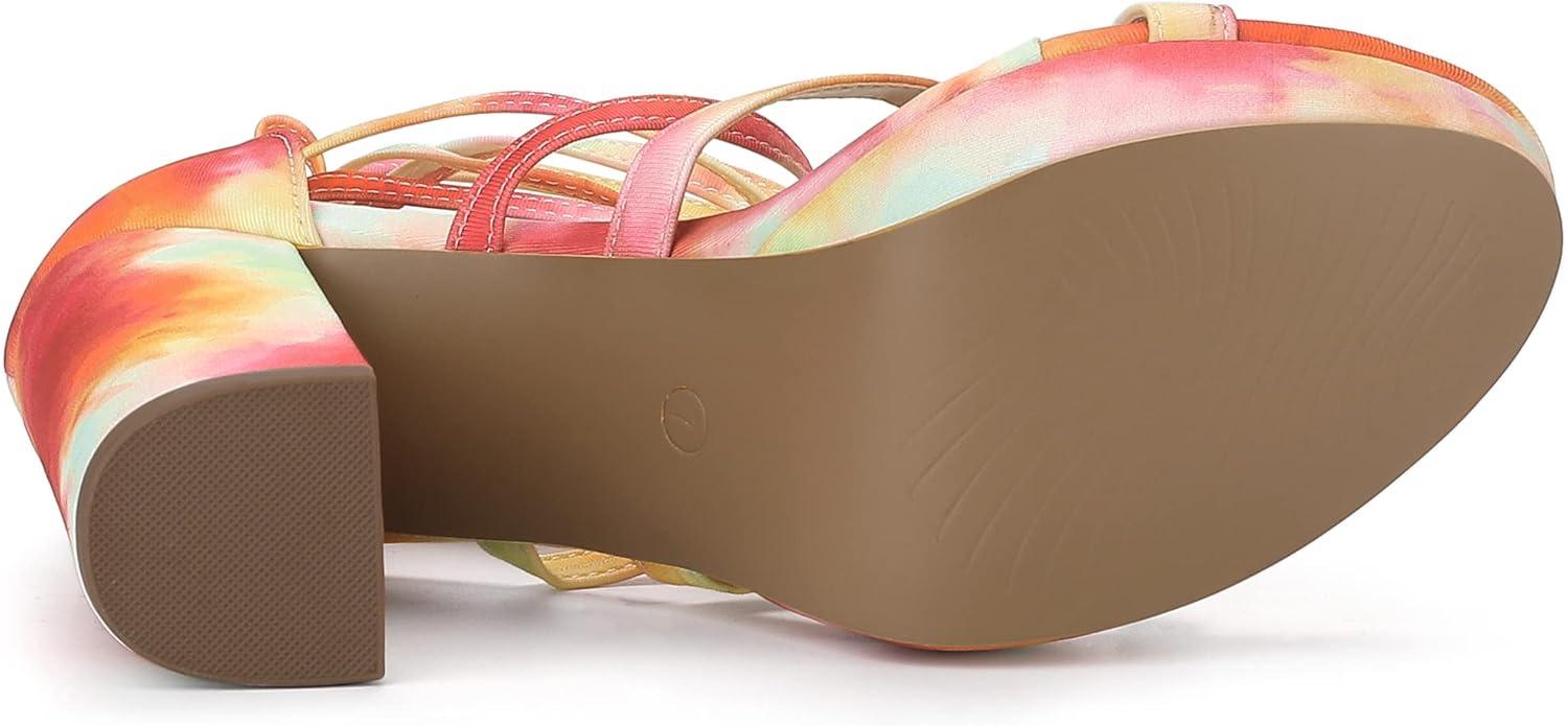 imageAllegra K Womens Tie Dye Platform Chunky Heel Lace Up SandalsOrange