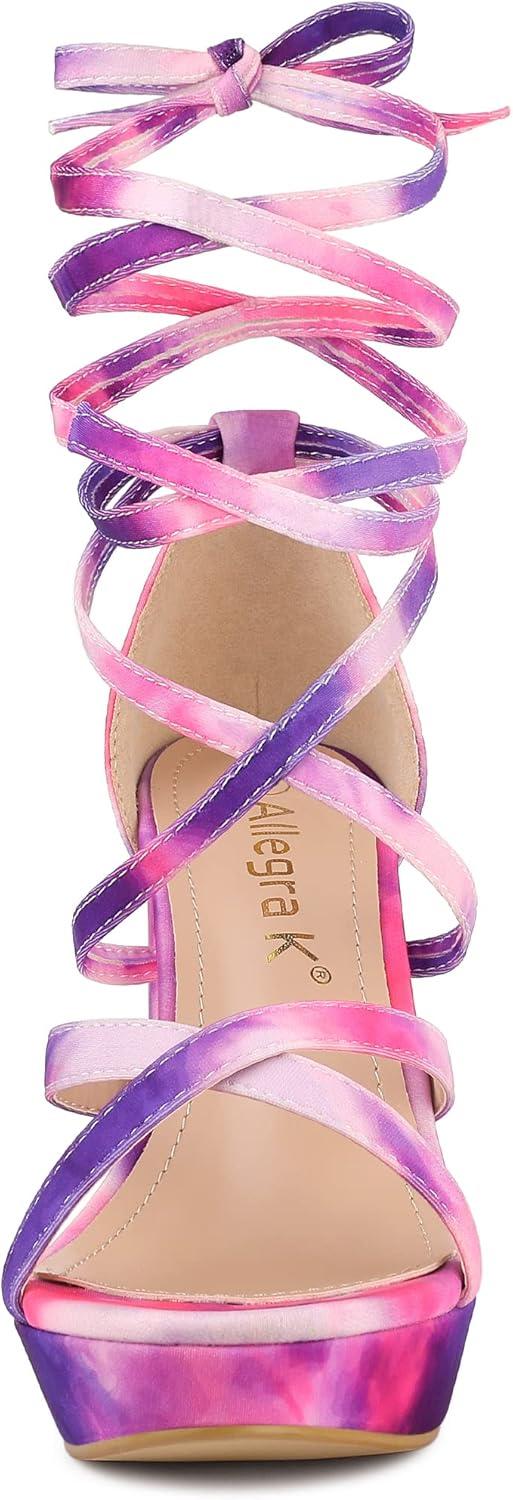 imageAllegra K Womens Tie Dye Platform Chunky Heel Lace Up SandalsPurple