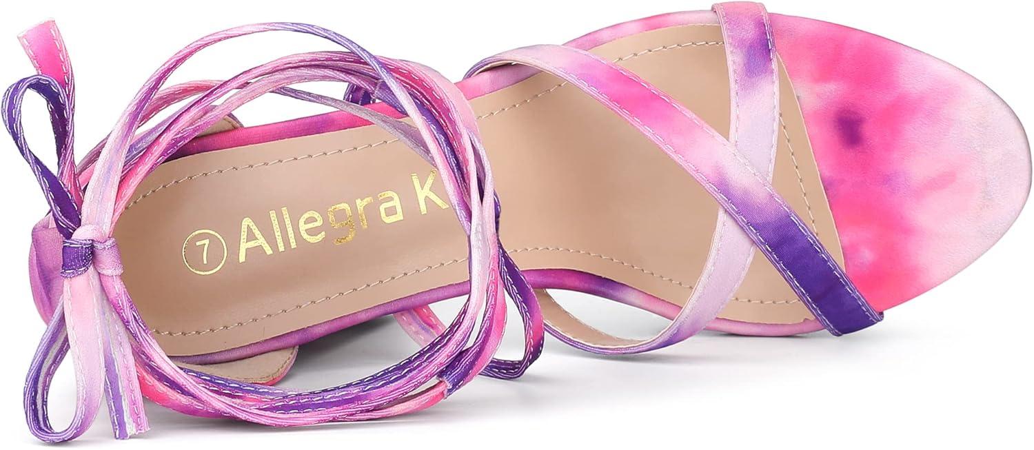 imageAllegra K Womens Tie Dye Platform Chunky Heel Lace Up SandalsPurple