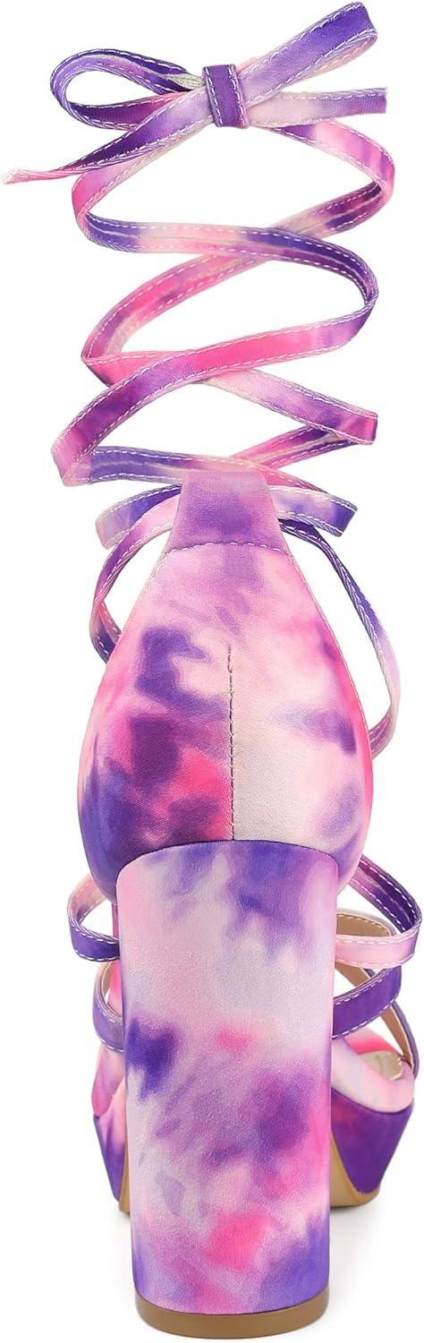 imageAllegra K Womens Tie Dye Platform Chunky Heel Lace Up SandalsPurple