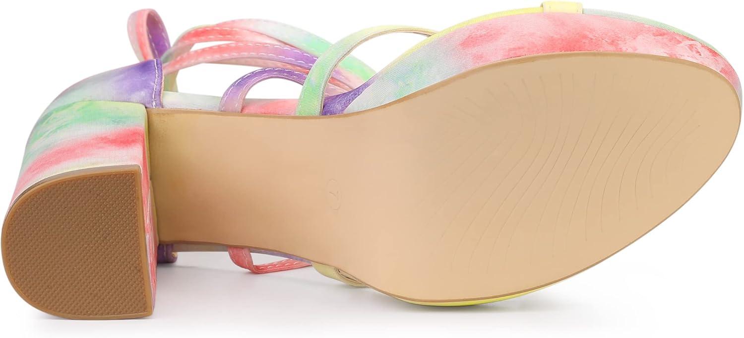 imageAllegra K Womens Tie Dye Platform Chunky Heel Lace Up SandalsYellow