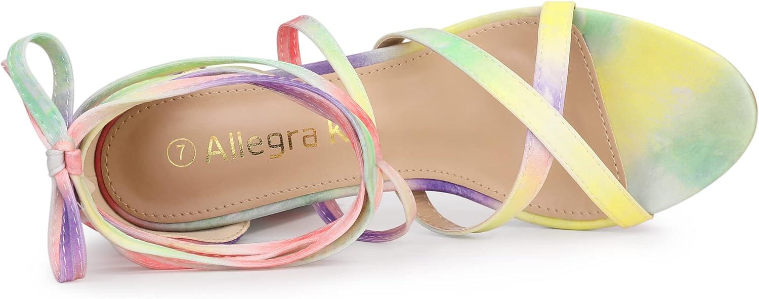 imageAllegra K Womens Tie Dye Platform Chunky Heel Lace Up SandalsYellow