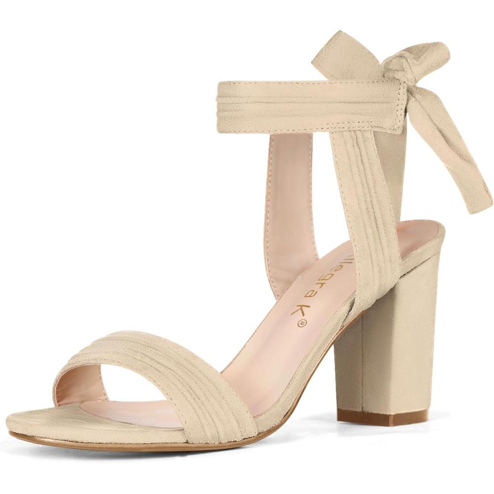 imageAllegra K Women Open Toe Ankle Tie Back Chunky Heel SandalsBeige
