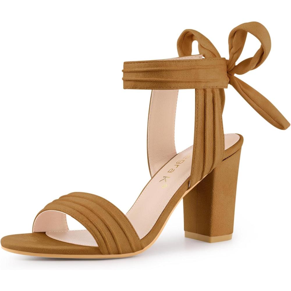 imageAllegra K Women Open Toe Ankle Tie Back Chunky Heel SandalsBrown