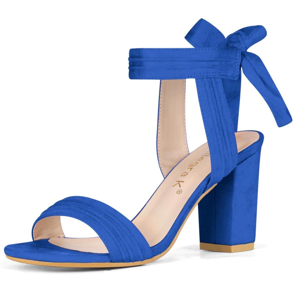 imageAllegra K Women Open Toe Ankle Tie Back Chunky Heel SandalsDeep Blue