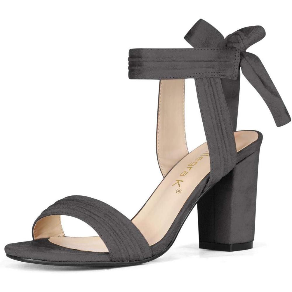 imageAllegra K Women Open Toe Ankle Tie Back Chunky Heel SandalsGrey