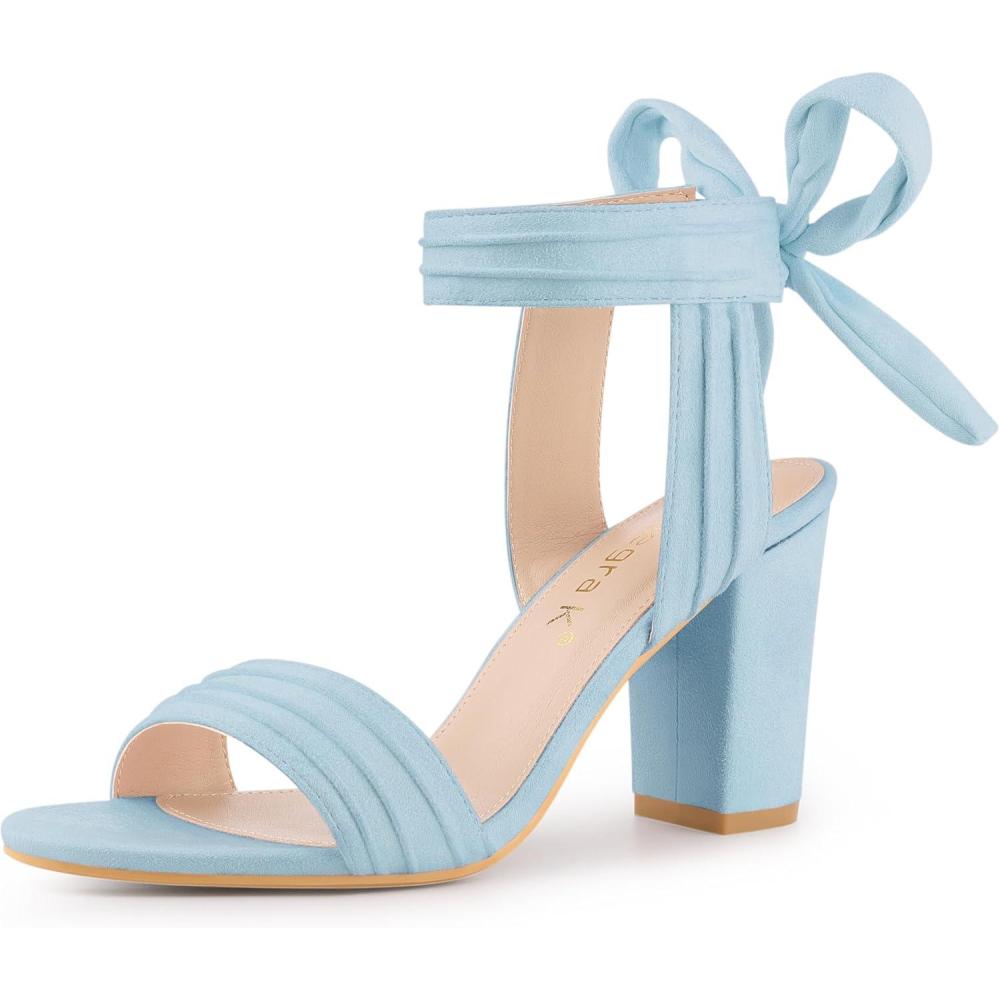 imageAllegra K Women Open Toe Ankle Tie Back Chunky Heel SandalsSky Blue