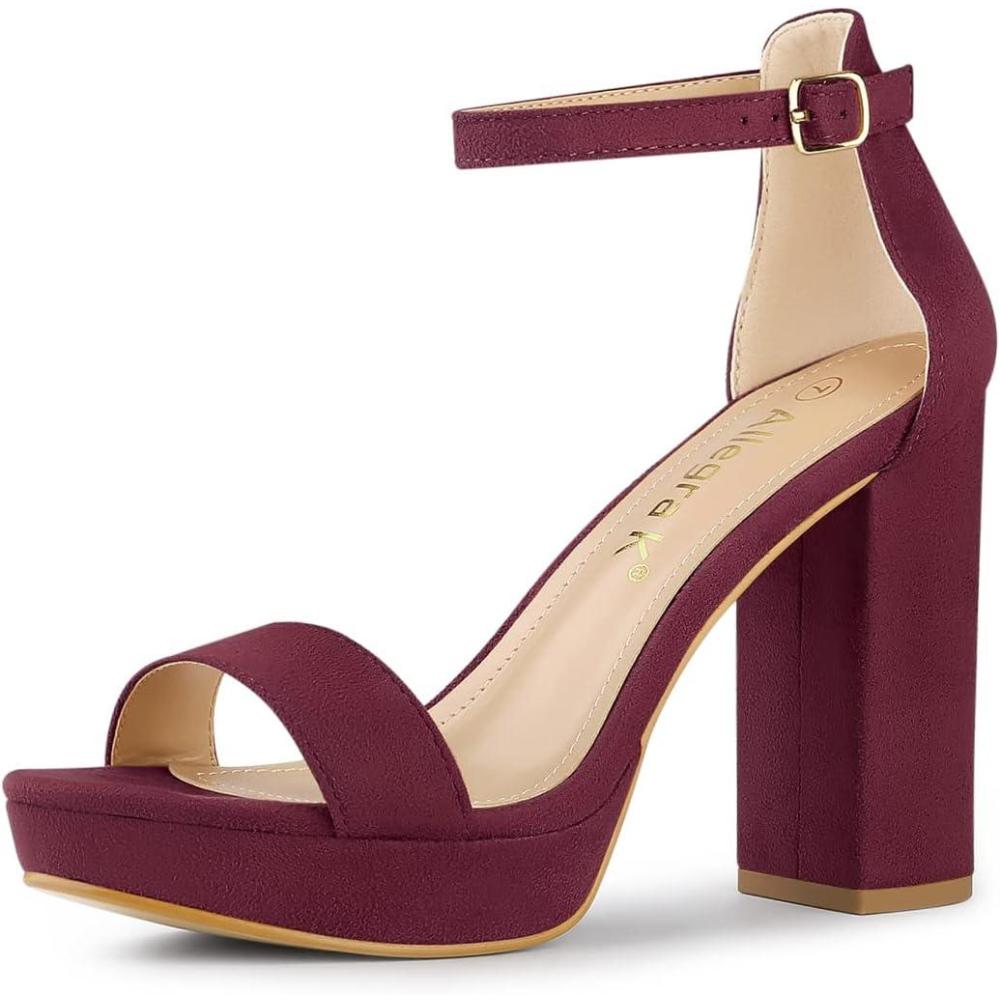 imageAllegra K Womens Ankle Strap Platform Chunky Heels SandalsBurgundy