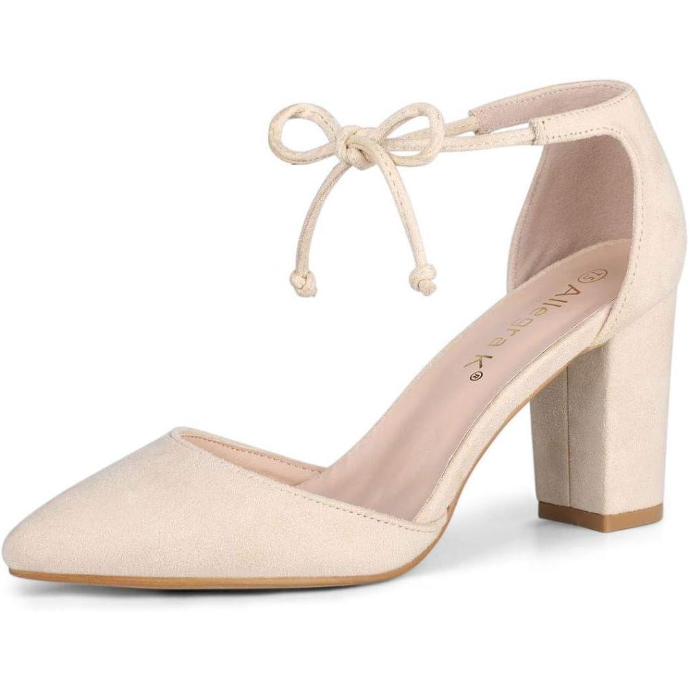 imageAllegra K Womens Ankle Tie Point Toe Dress PumpsBeige