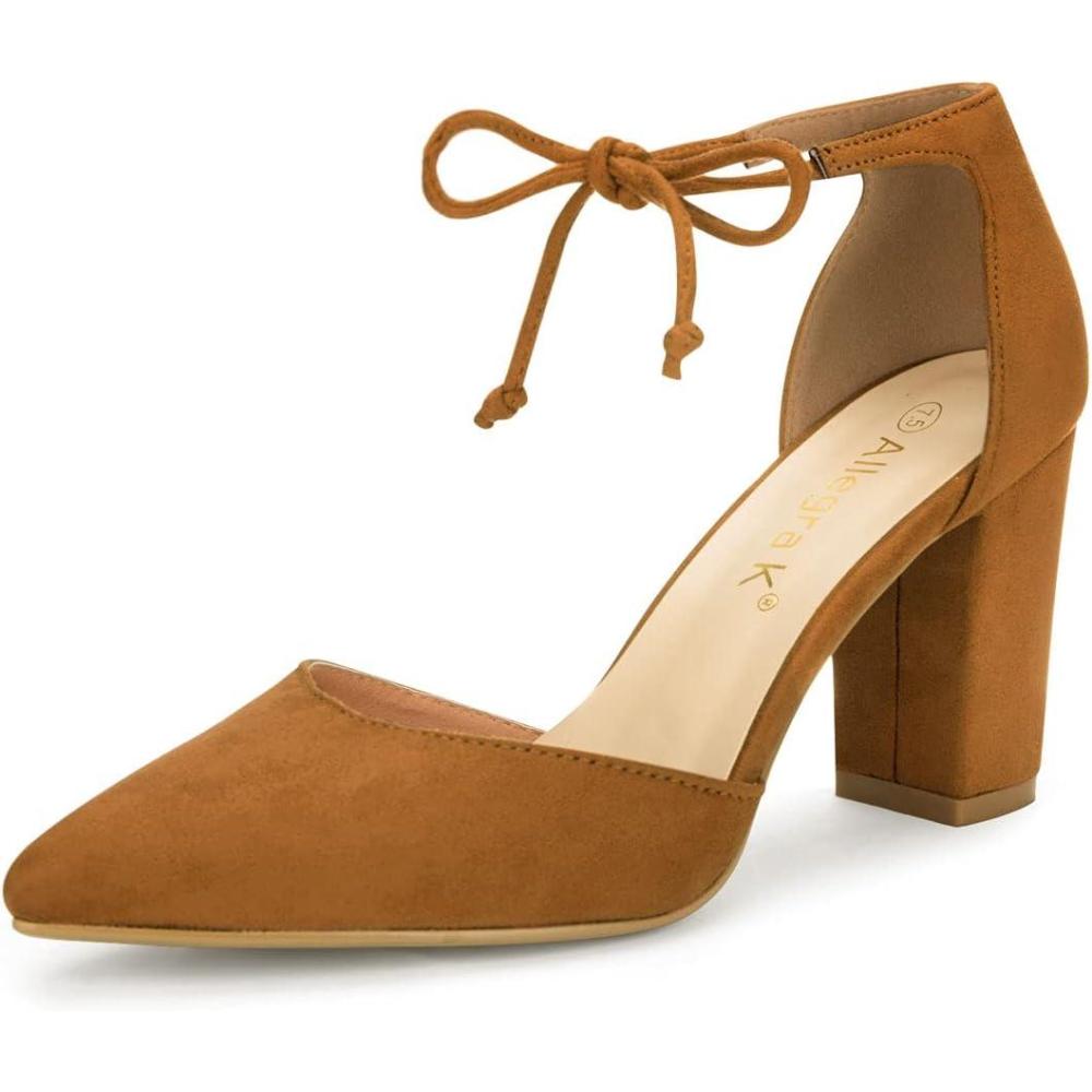 imageAllegra K Womens Ankle Tie Point Toe Dress PumpsBrown