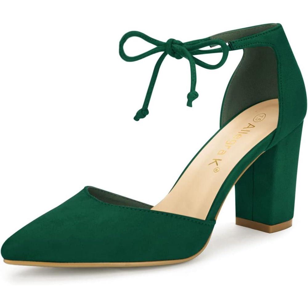 imageAllegra K Womens Ankle Tie Point Toe Dress PumpsGreen