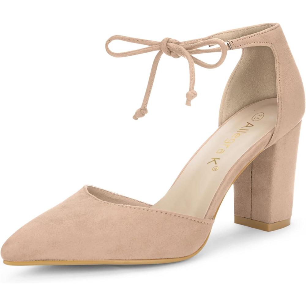 imageAllegra K Womens Ankle Tie Point Toe Dress PumpsNude
