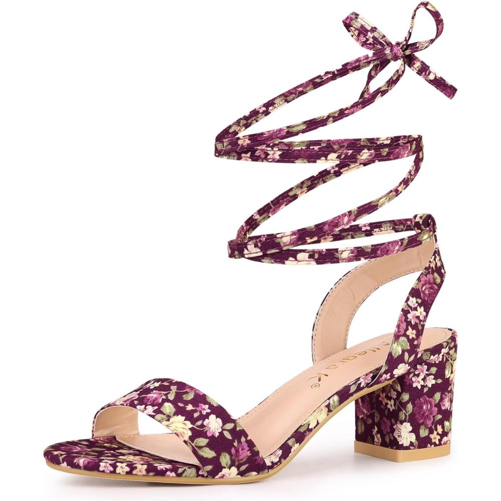 imageAllegra K Womens Block Heel Sandals Lace Up HeelsFuchsia