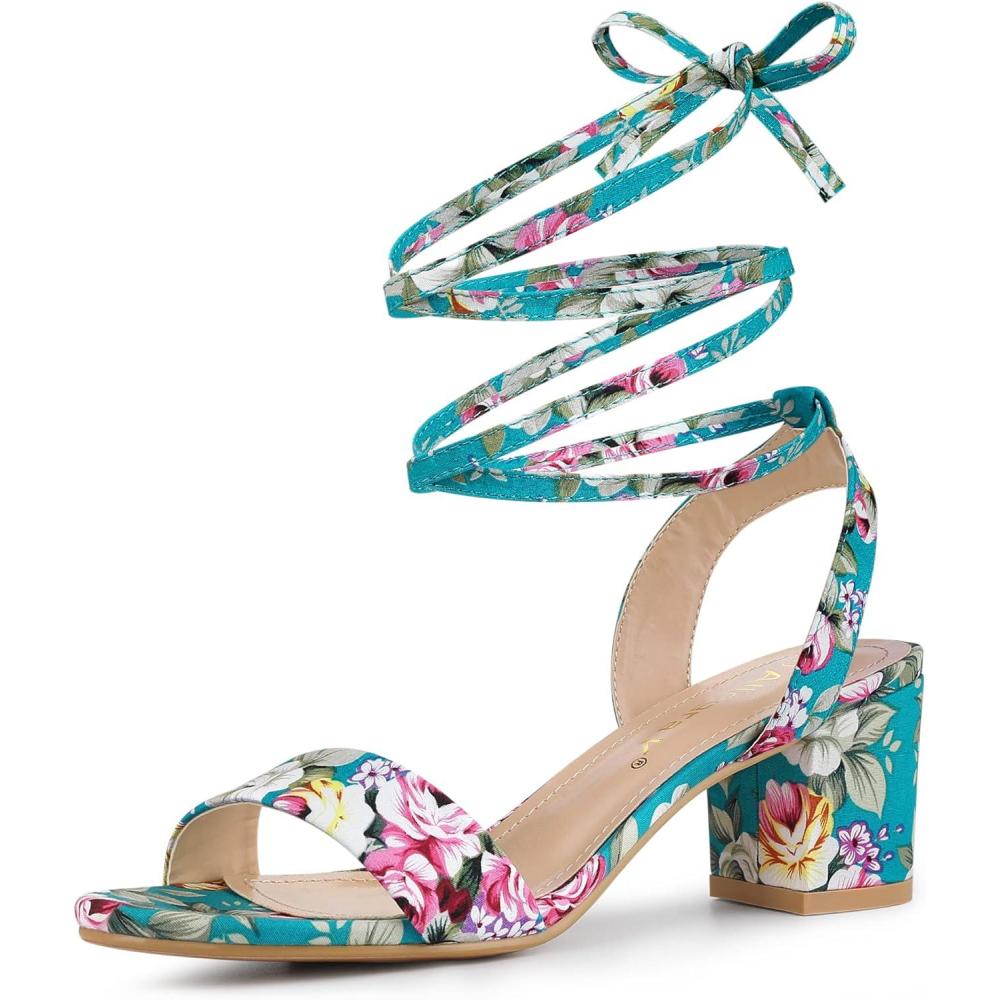 imageAllegra K Womens Block Heel Sandals Lace Up HeelsLake Blue