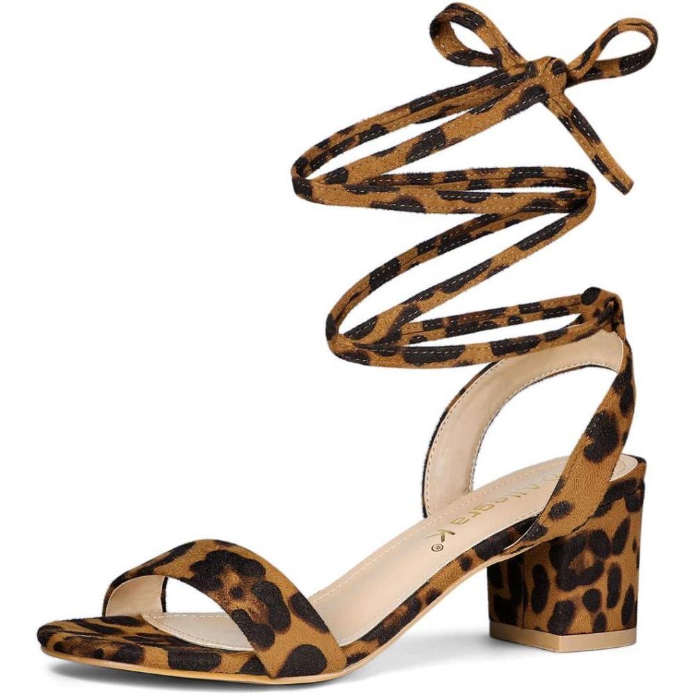 imageAllegra K Womens Block Heel Sandals Lace Up HeelsLeopard Print