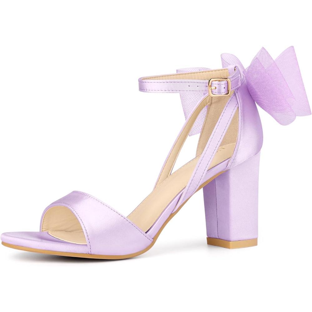 imageAllegra K Womens Bow Shoes Open Toe Chunky Heel SandalsPurple