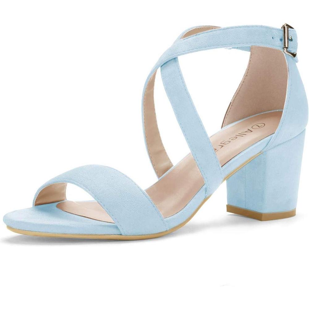 imageAllegra K Womens Crisscross Ankle Strap Block Heel SandalsBlue
