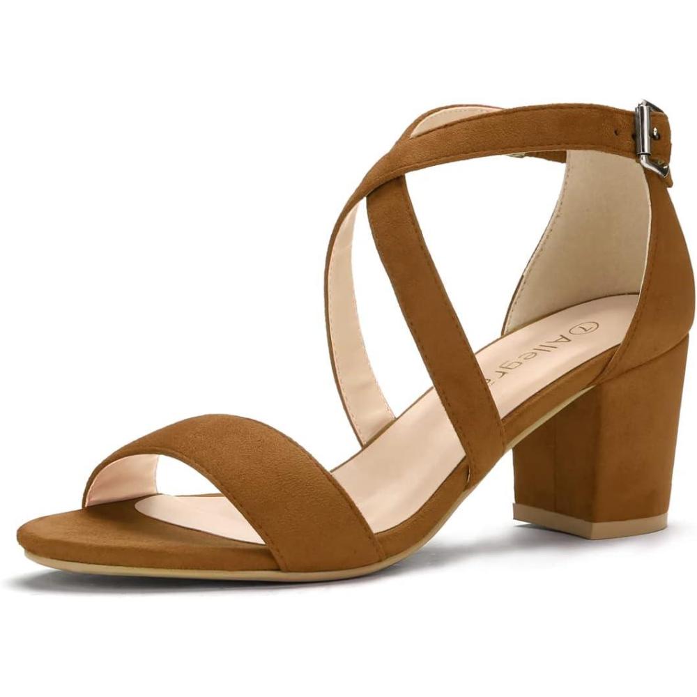 imageAllegra K Womens Crisscross Ankle Strap Block Heel SandalsBrown