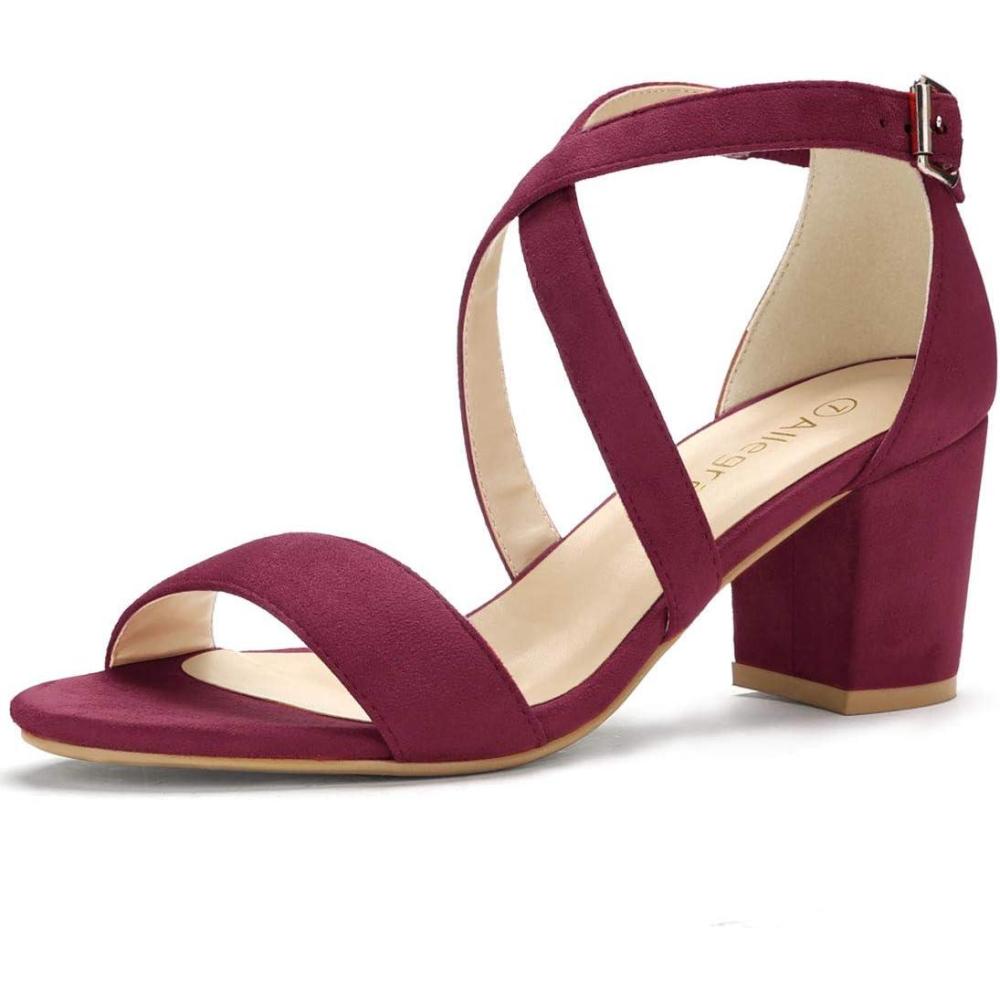 imageAllegra K Womens Crisscross Ankle Strap Block Heel SandalsBurgundy