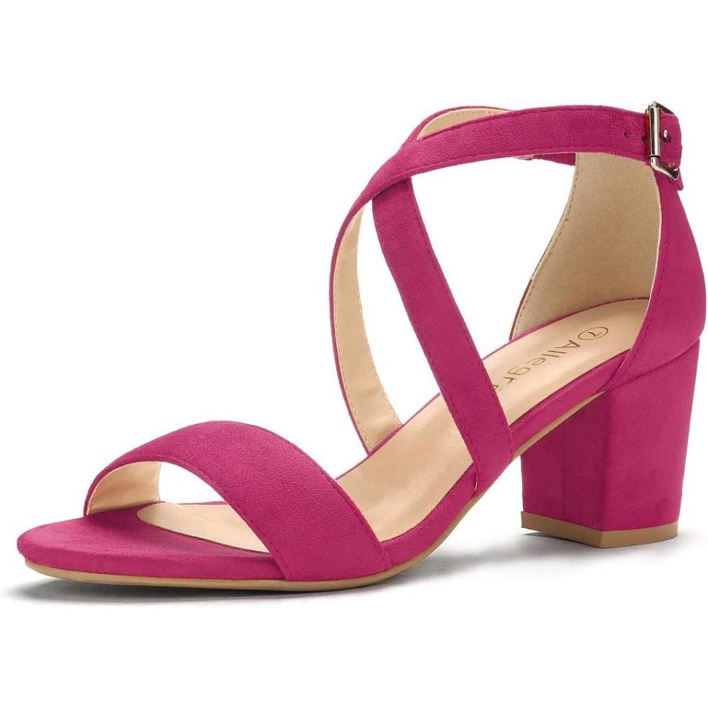 imageAllegra K Womens Crisscross Ankle Strap Block Heel SandalsHot Pink