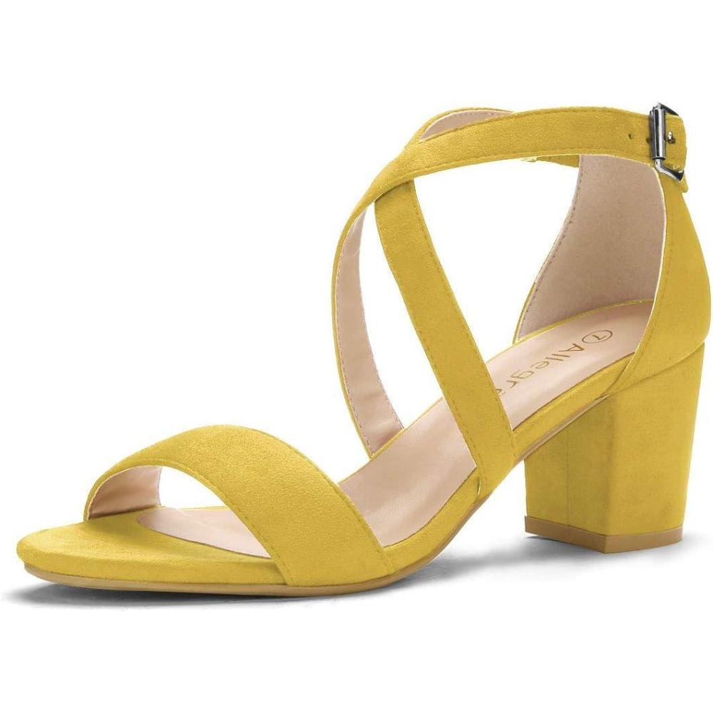 imageAllegra K Womens Crisscross Ankle Strap Block Heel SandalsYellow
