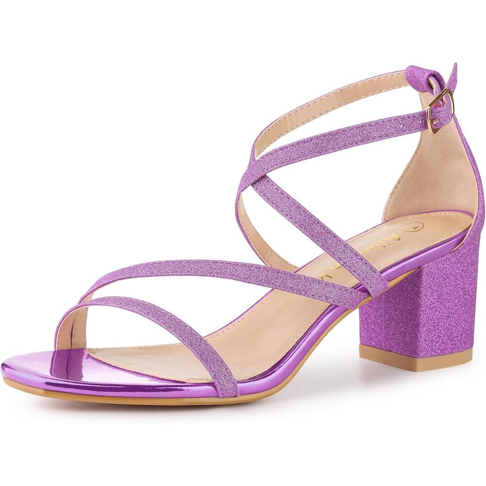 imageAllegra K Womens Glitter Crisscross Strap Chunky Heels SandalsPurple
