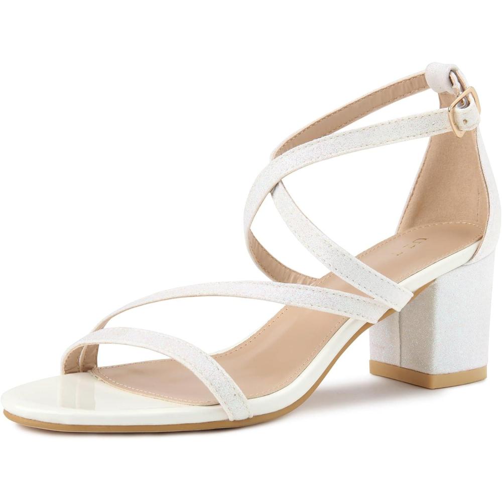 imageAllegra K Womens Glitter Crisscross Strap Chunky Heels SandalsWhite