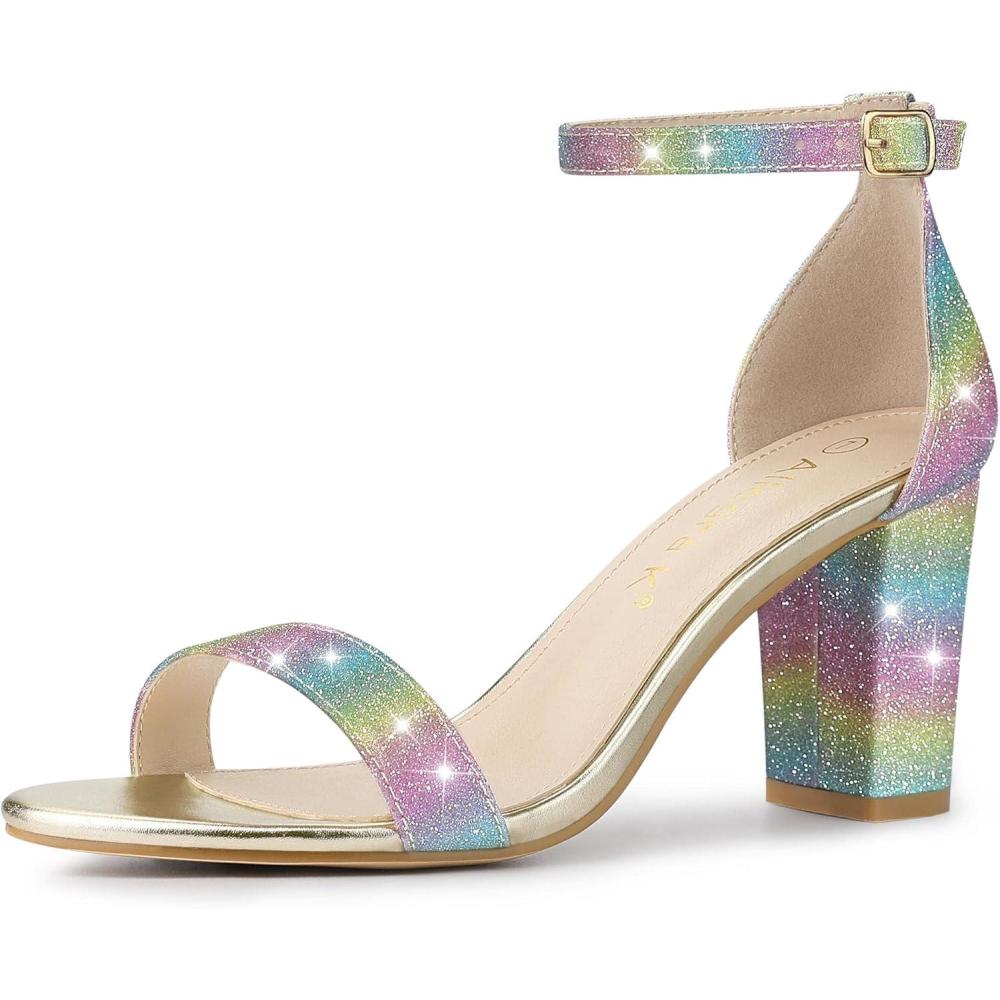 imageAllegra K Womens Gradient Glitter Heels Chunky Heels SandalsColorful