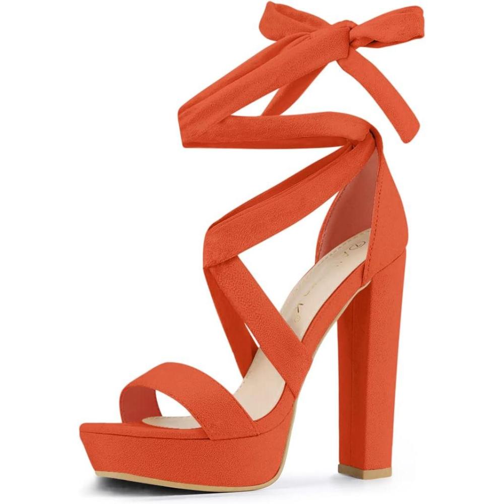 imageAllegra K Womens Lace Up Platform Block Heel SandalsOrange