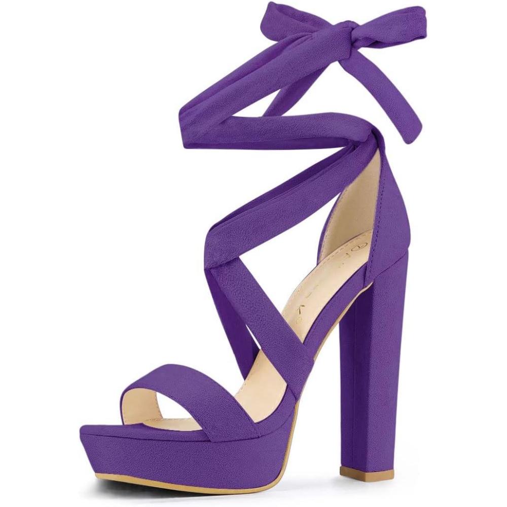 imageAllegra K Womens Lace Up Platform Block Heel SandalsPurple
