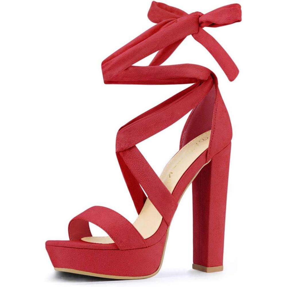 imageAllegra K Womens Lace Up Platform Block Heel SandalsRed