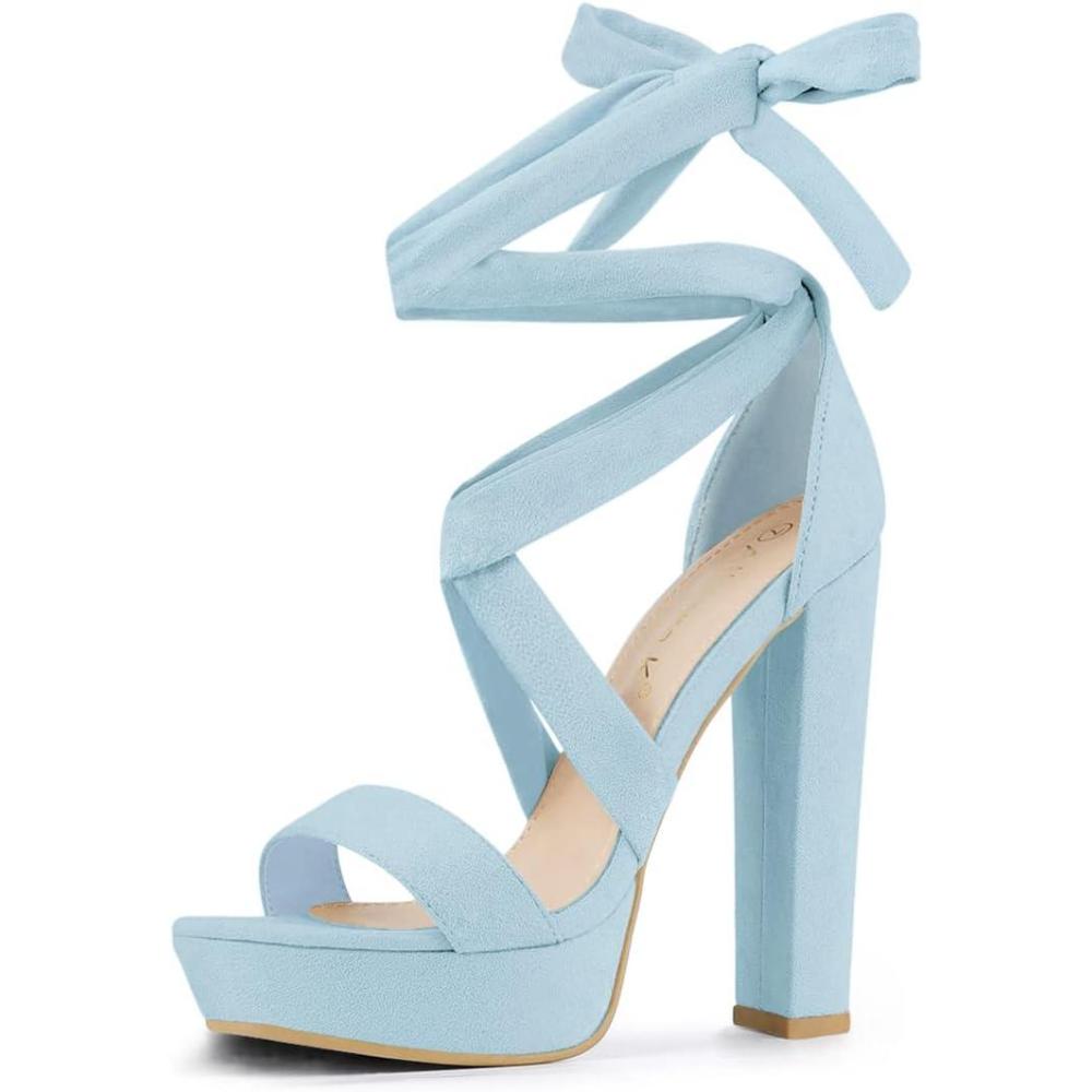 imageAllegra K Womens Lace Up Platform Block Heel SandalsSky Blue