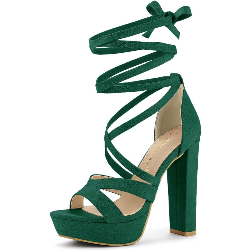 imageAllegra K Womens Lace Up Platform Chunky High Heels SandalsEmerald Green