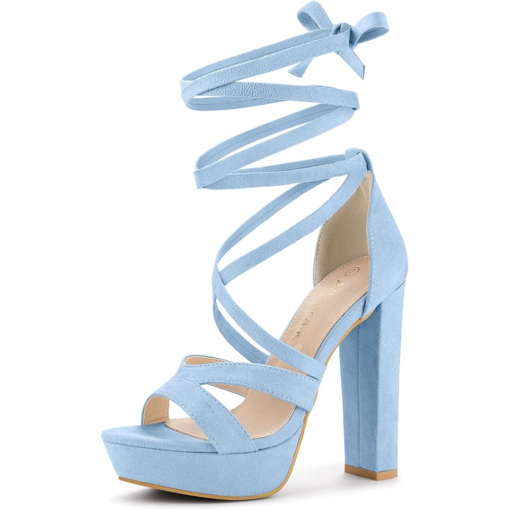 imageAllegra K Womens Lace Up Platform Chunky High Heels SandalsSky Blue