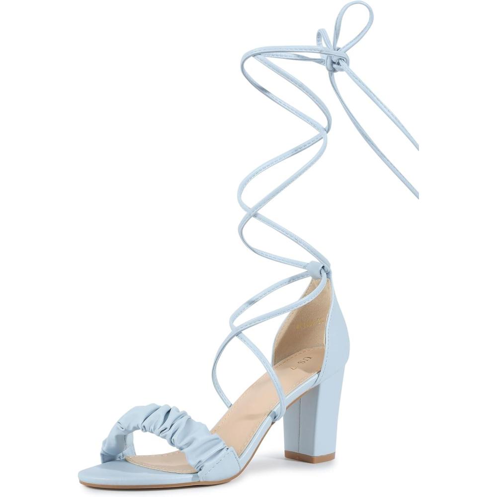 imageAllegra K Womens Lace Up Ruched Strap Chunky Heels Strappy SandalsLight Blue