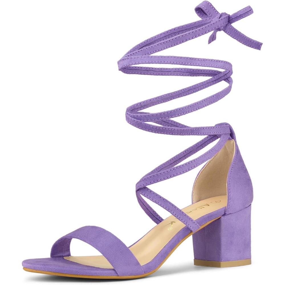 imageAllegra K Womens Open Toe Lace Up Mid Chunky Heeled SandalsPurple