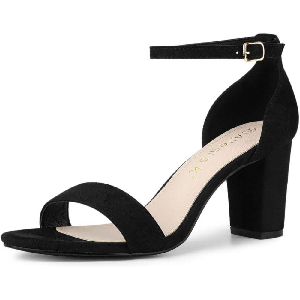 imageAllegra K Womens Open Toe Printed Ankle Strap Chunky High Heel SandalsBlack