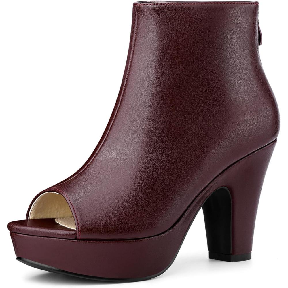 imageAllegra K Womens Peep Toe Platform Back Zip Chunky Heel Ankle BootsBurgundy