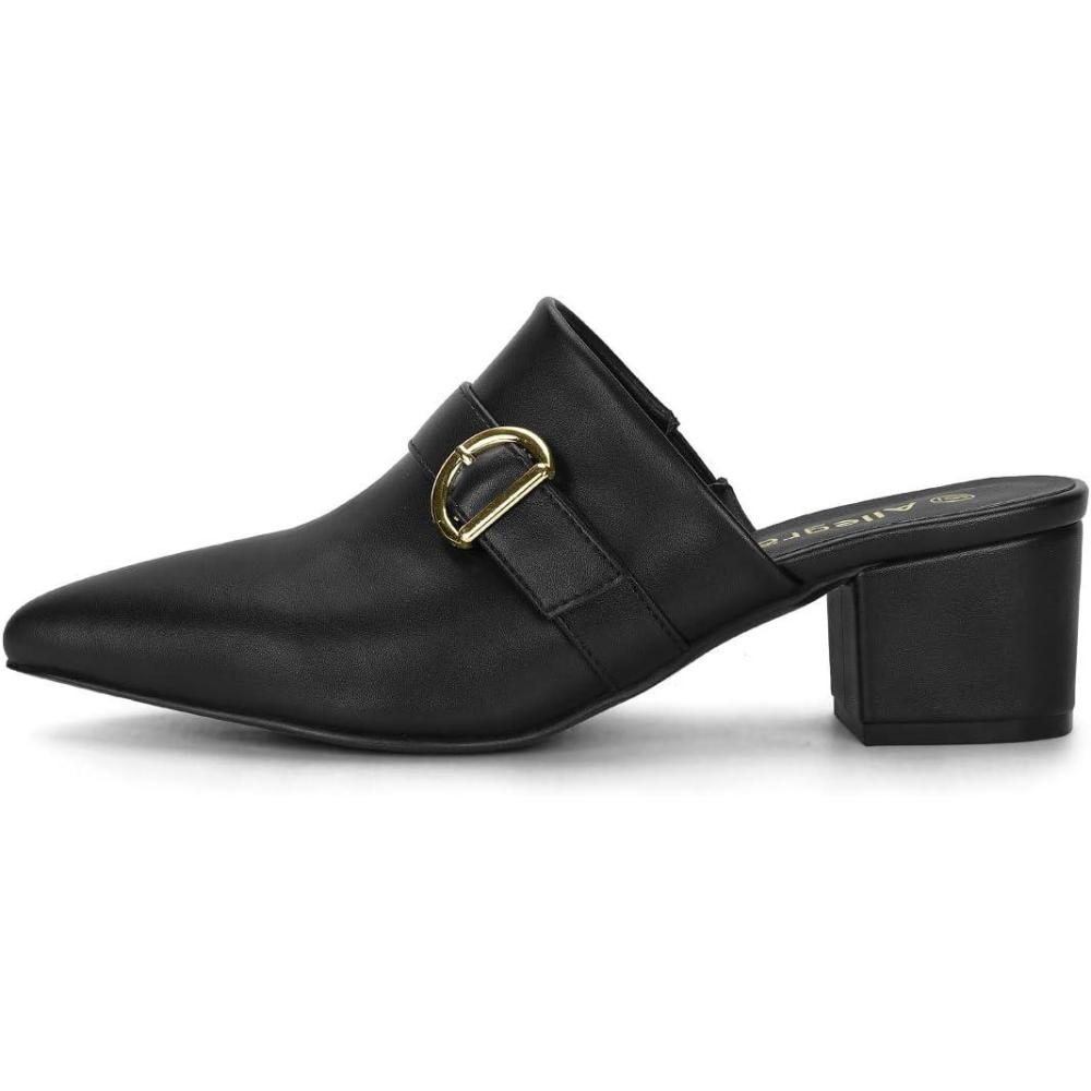 imageAllegra K Womens Pointed Toe Slip on Block Heel Sandals MulesBlack