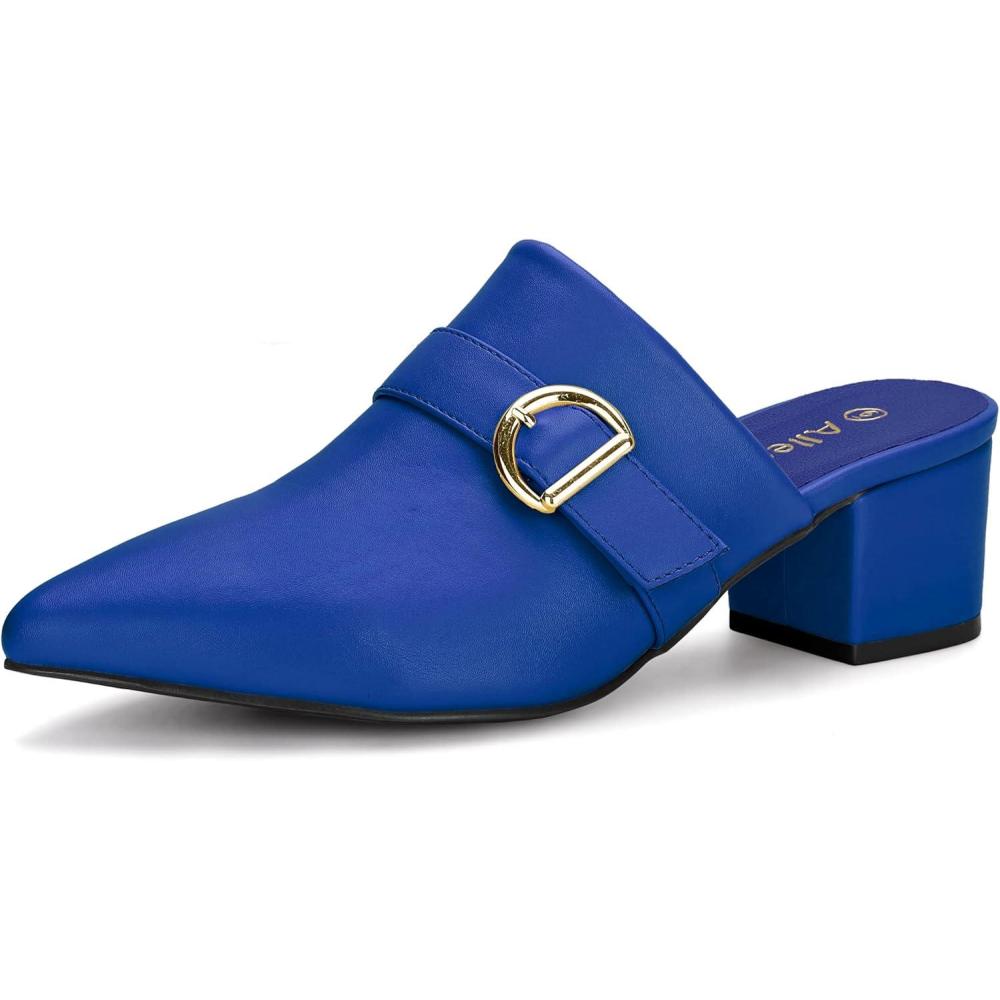 imageAllegra K Womens Pointed Toe Slip on Block Heel Sandals MulesBlue